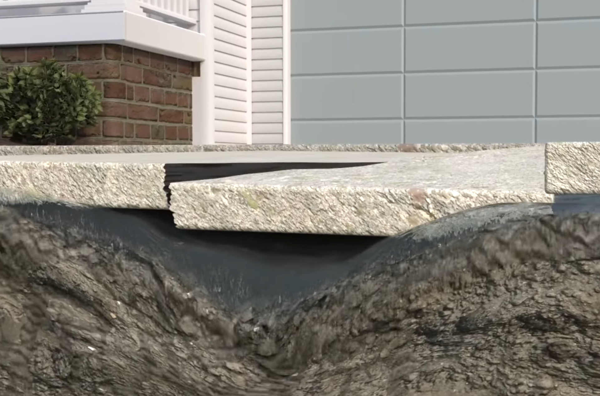 Diagram showing soil voids beneath a settled concrete slab - the cause of concrete leveling problems in Southeast Idaho