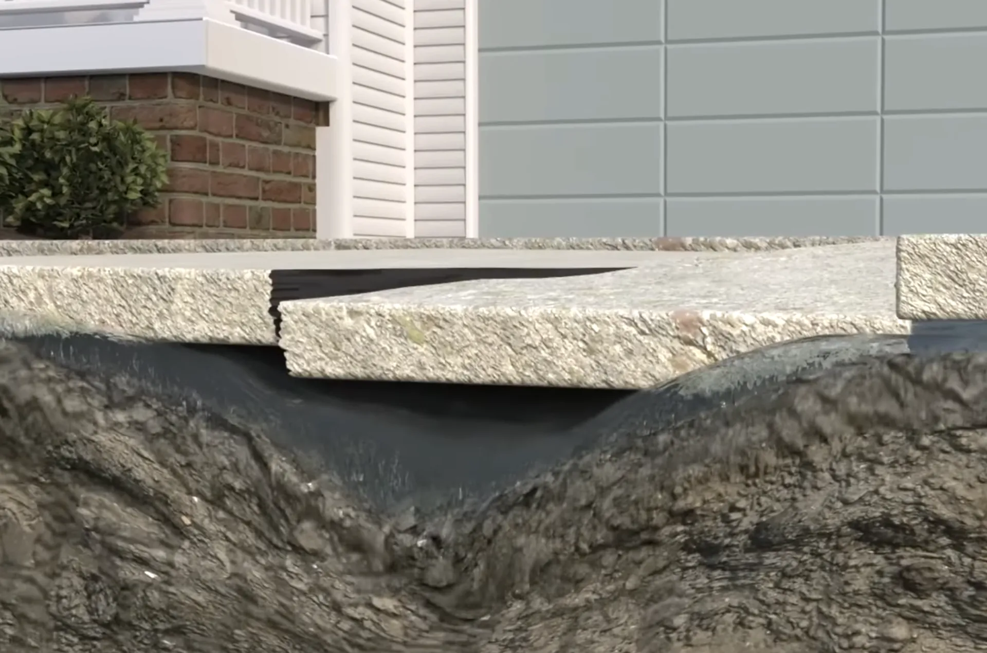 Diagram showing soil voids beneath a settled concrete slab in Pocatello ID